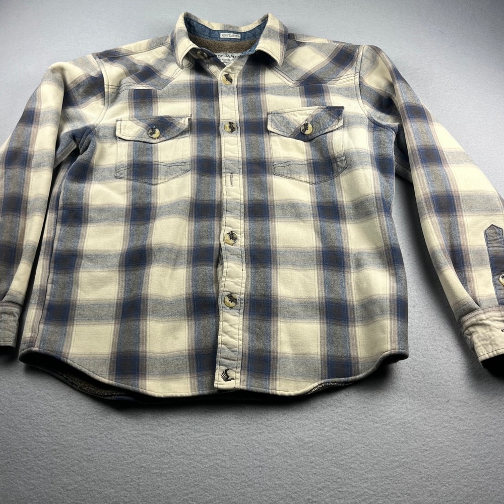 Cody James Bear Creek Mens Plaid Sherpa Lined Flannel Shirt Jacket Blue Cream M